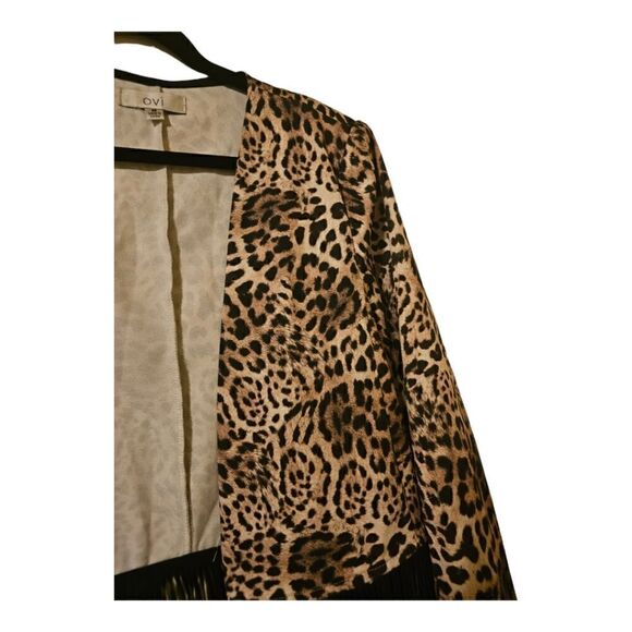 OVI Leopard Faux Leather Fringe Jacket - Size Medium - Picture 3 of 7